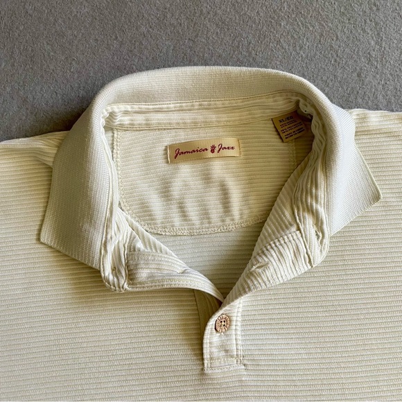 Jamaica Jaxx Men’s Ivory Striped Polo Shirt Size XL Modal Blend Casual Comfort - Picture 2 of 6